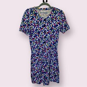 Vintage Liz Claiborne Short Sleeve Romper Cotton Blue Multicolor Size Petite XS